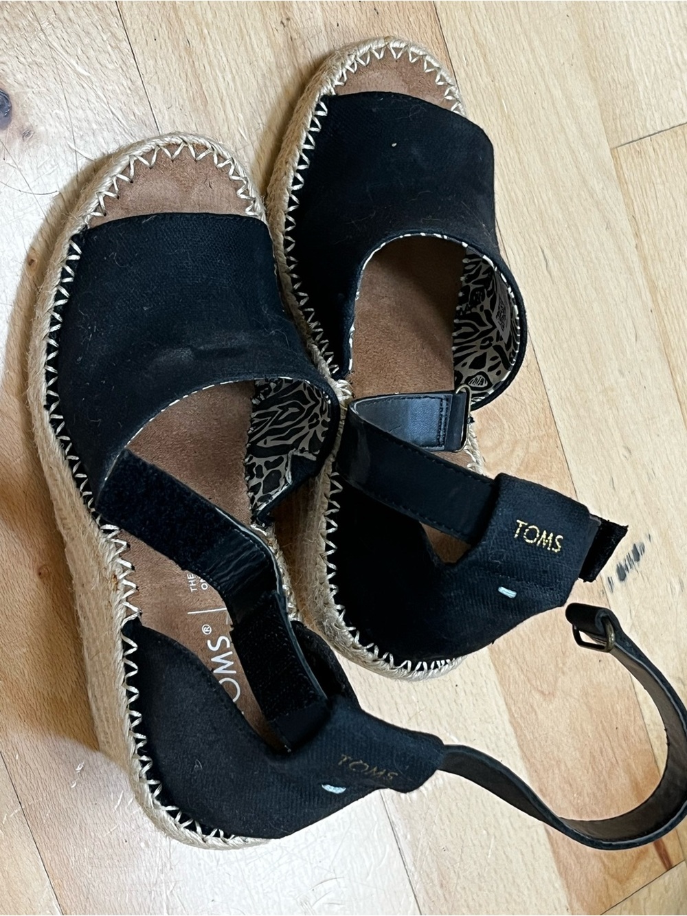 TOMS Black Espadrille Slide Sandals with Ankle Strap